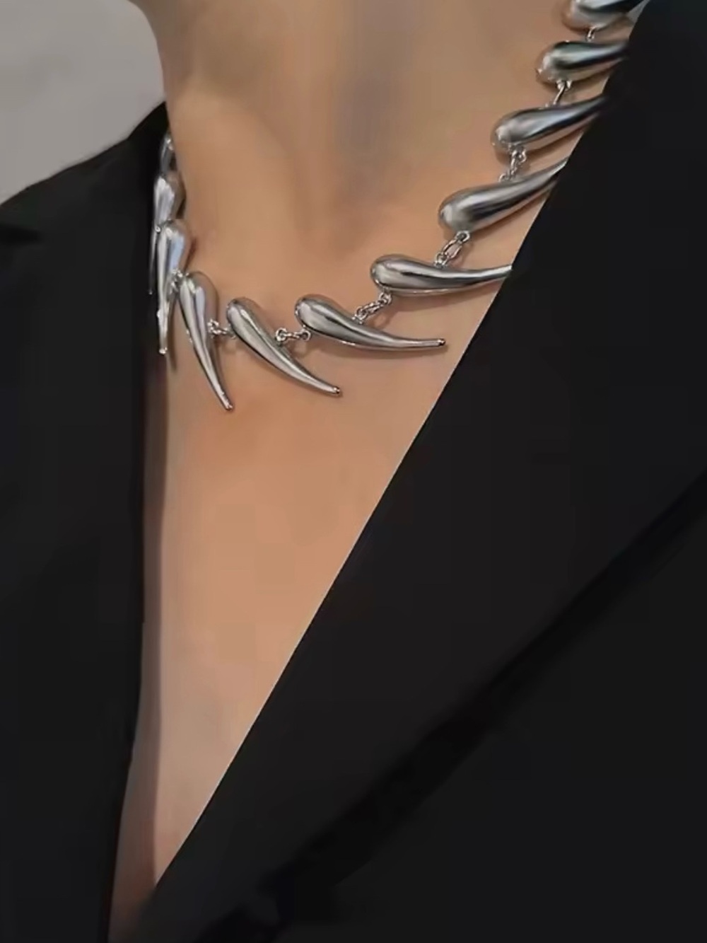 Silver Statement Spike Choker Necklace